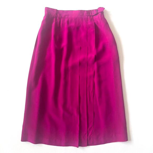 90s pink silk wrap midi skirt with pockets - Picture 1 of 8